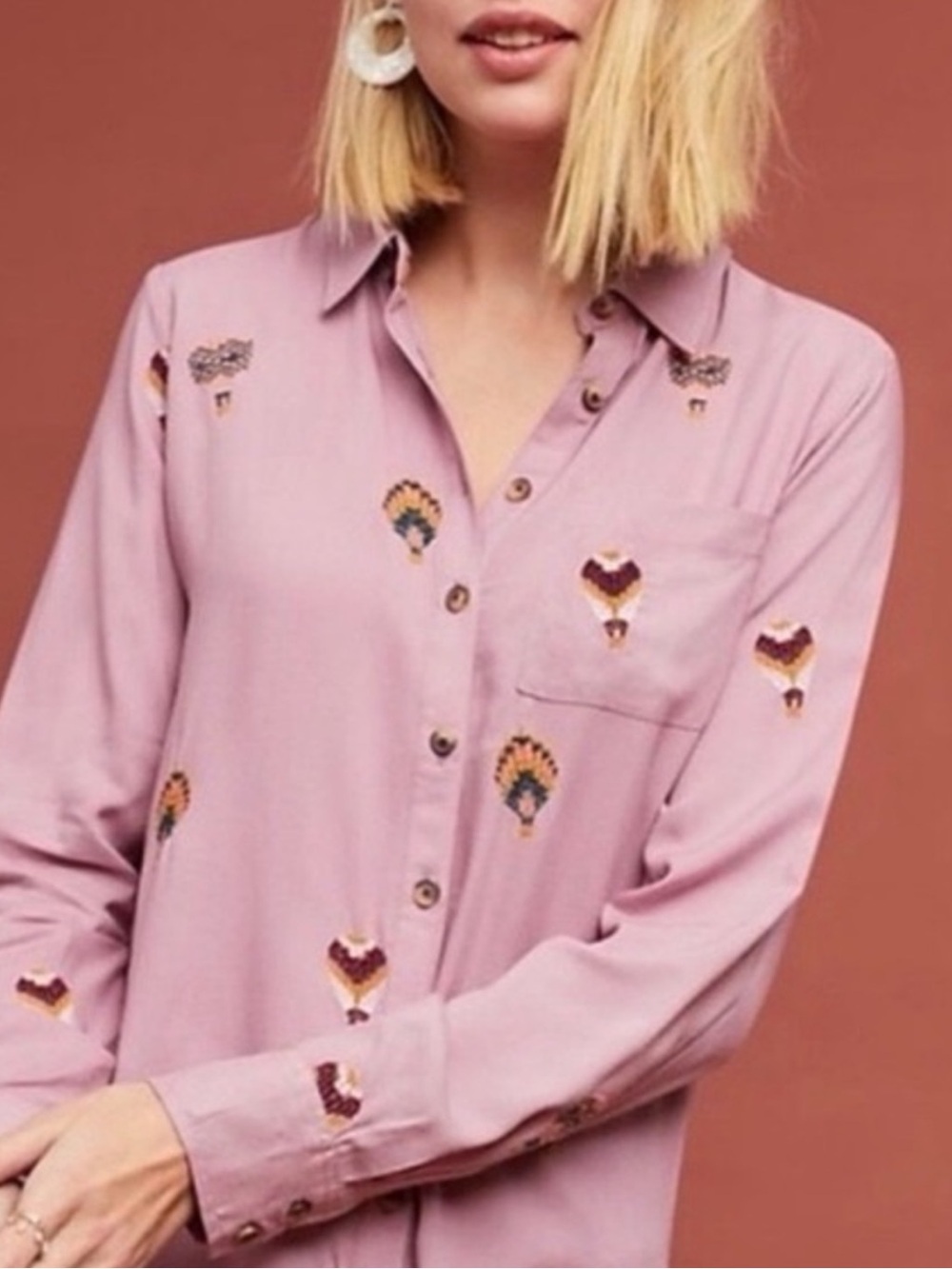 EUC Anthropologie Purple  Hot Air Balloon Embroidered Button Down Shirt 2